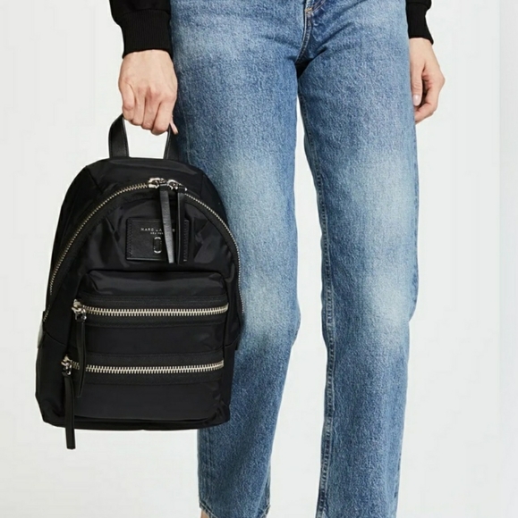 Marc Jacobs Black Biker Backpack Nylon Unisex 13 x 9 - Picture 1 of 16